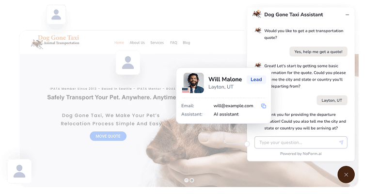 Dog Gone Taxi implemented NoForm AI's user-friendly chatbot solution on their website