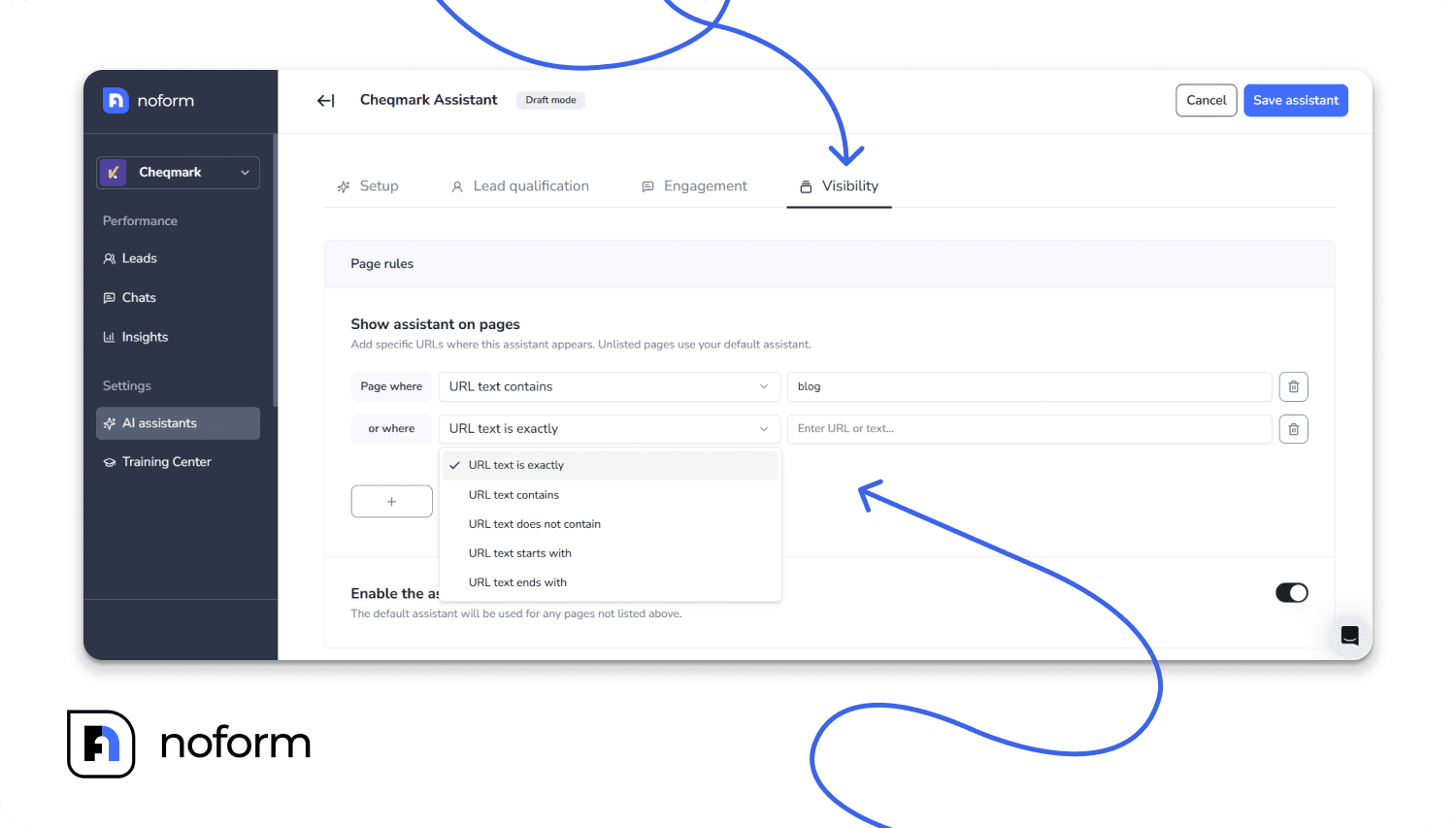 Set visibility: show different bots on different pages