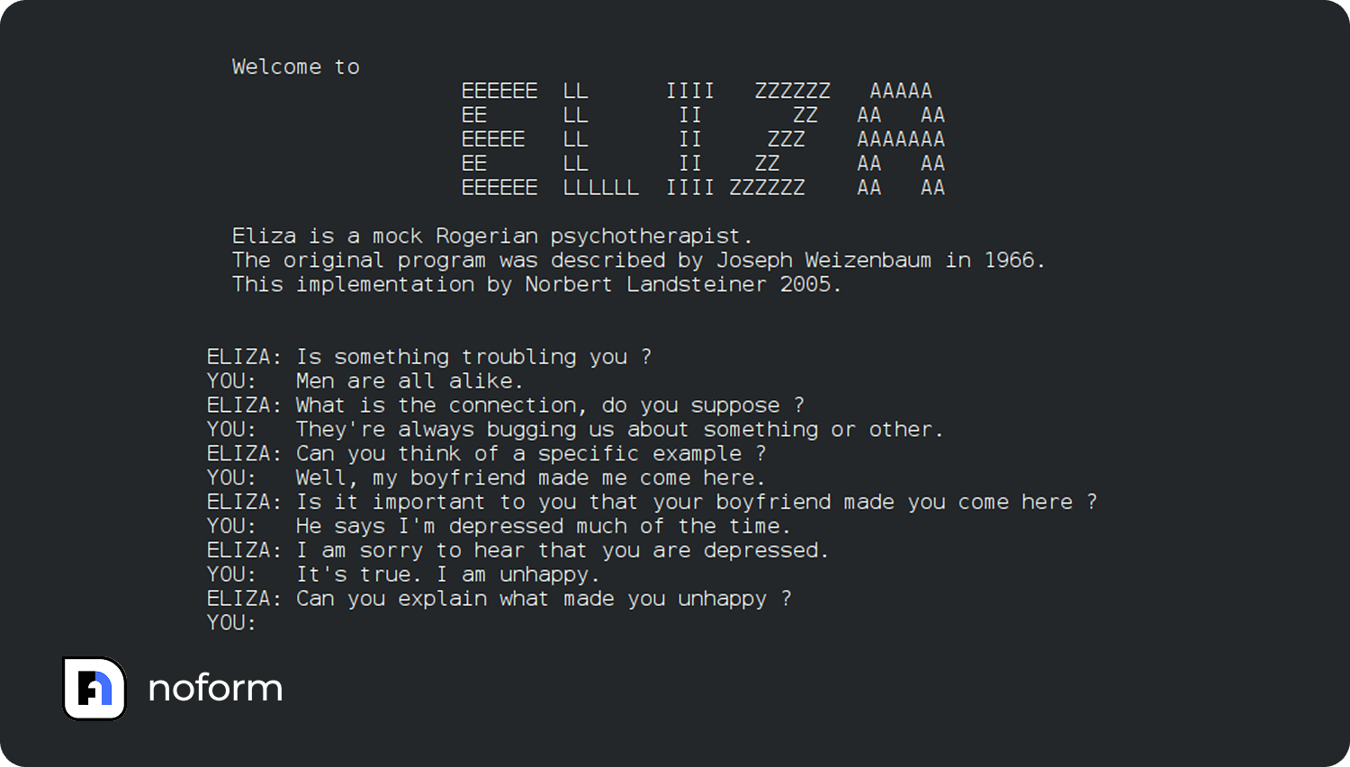 The first known chatbot, ELIZA