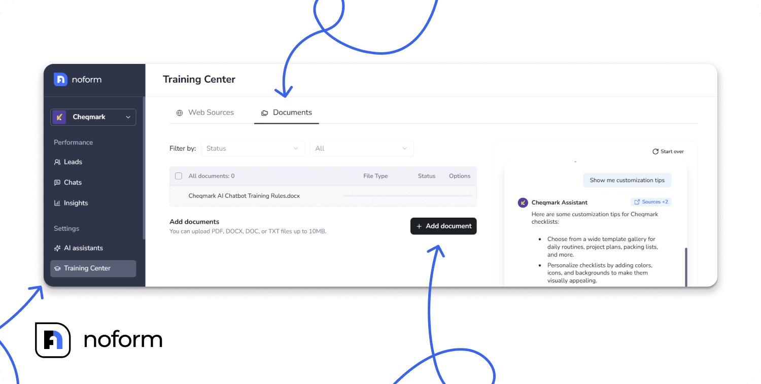 Train your assistant doccuments