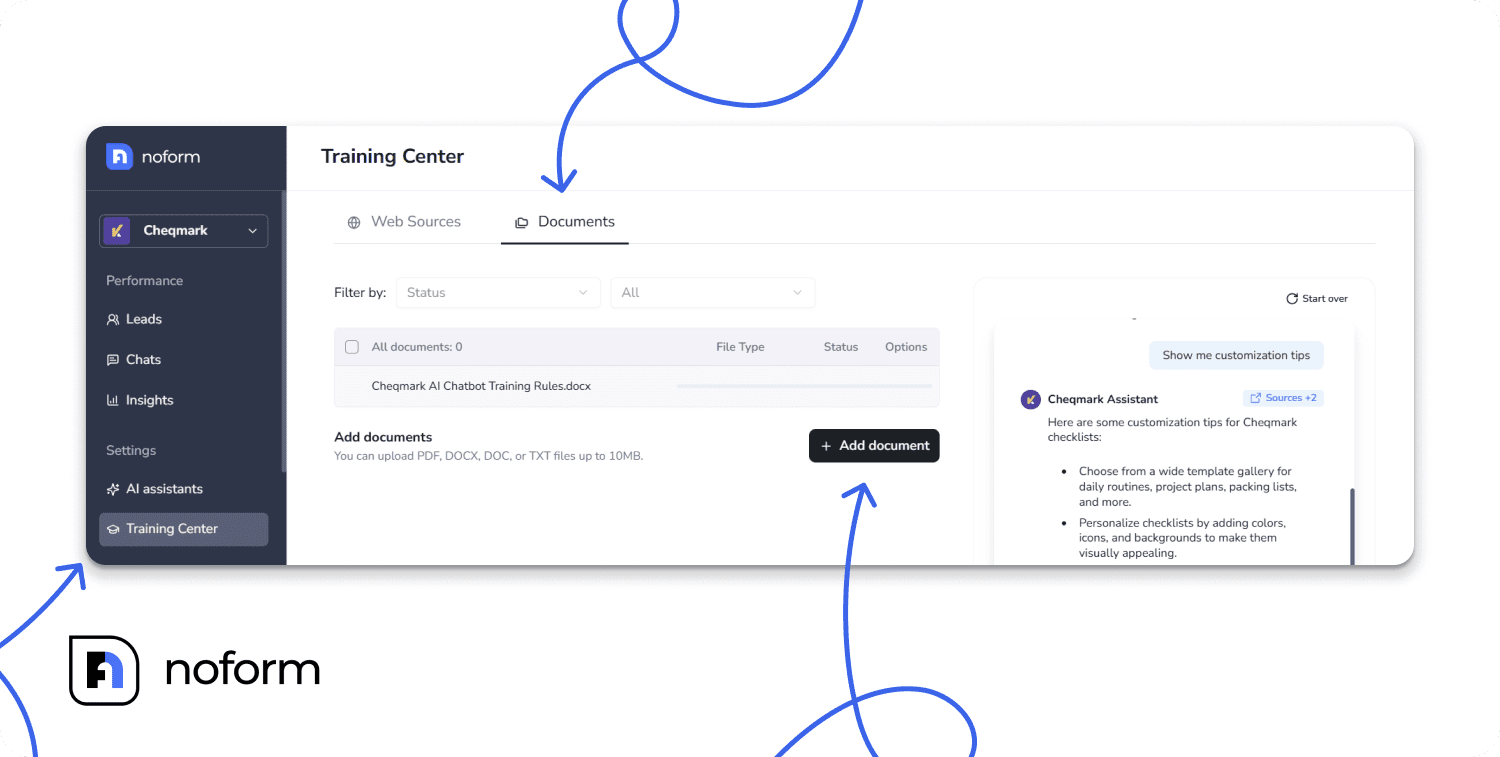 Upload or connect data for ai chatbot training