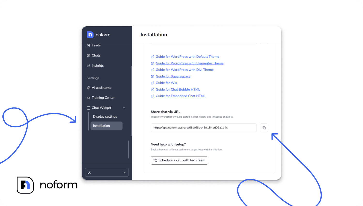 Installation Tab - Share Via URL