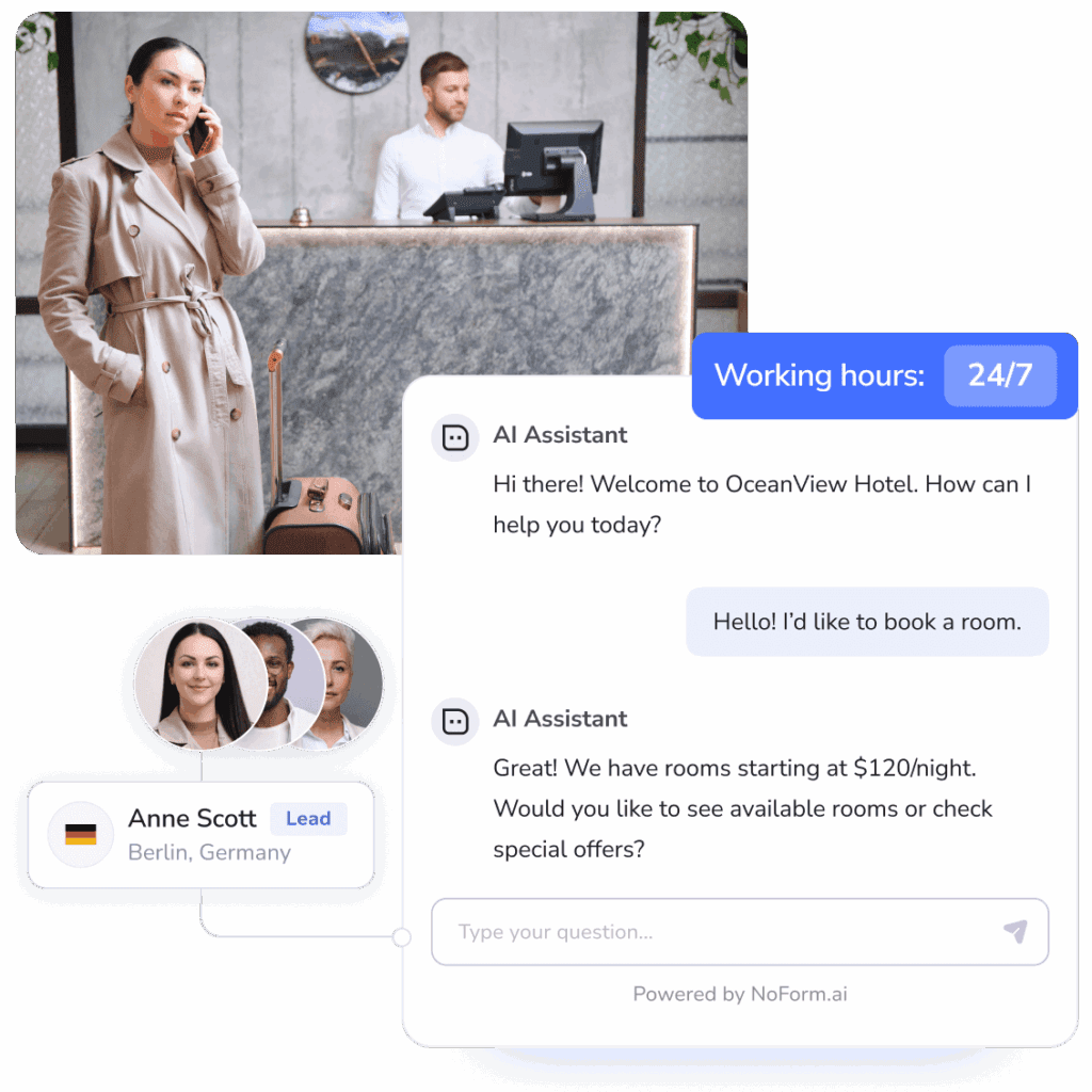 Enhance your guest experience and streamline operations with our AI-powered hotel chatbot, designed to provide instant, personalized 24/7 concierge support and drive direct bookings effortlessly.