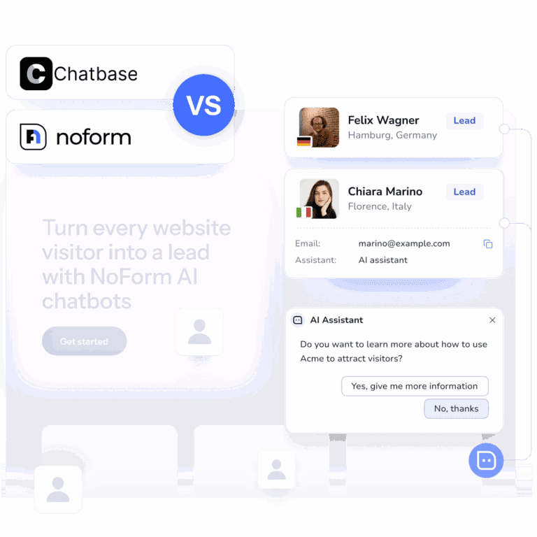 If you are looking for a proactive AI chatbot alternative to Chatbase, NoForm AI stands out as the best Chatbase alternative and a significantly more powerful chatbot builder alternative for turning website traffic into qualified sales.