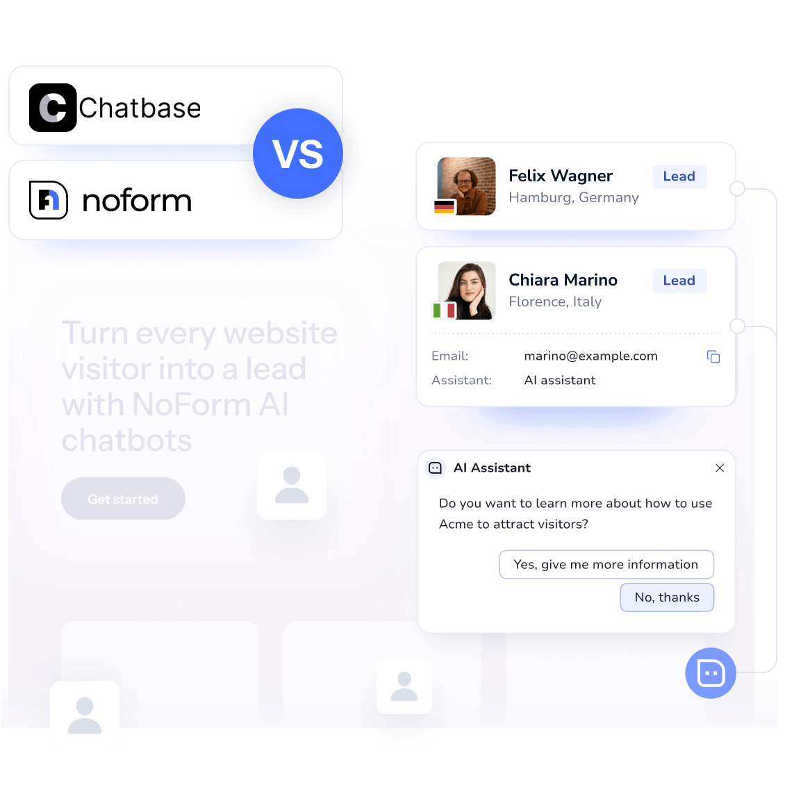If you are looking for a proactive AI chatbot alternative to Chatbase, NoForm AI stands out as the best Chatbase alternative and a significantly more powerful chatbot builder alternative for turning website traffic into qualified sales.