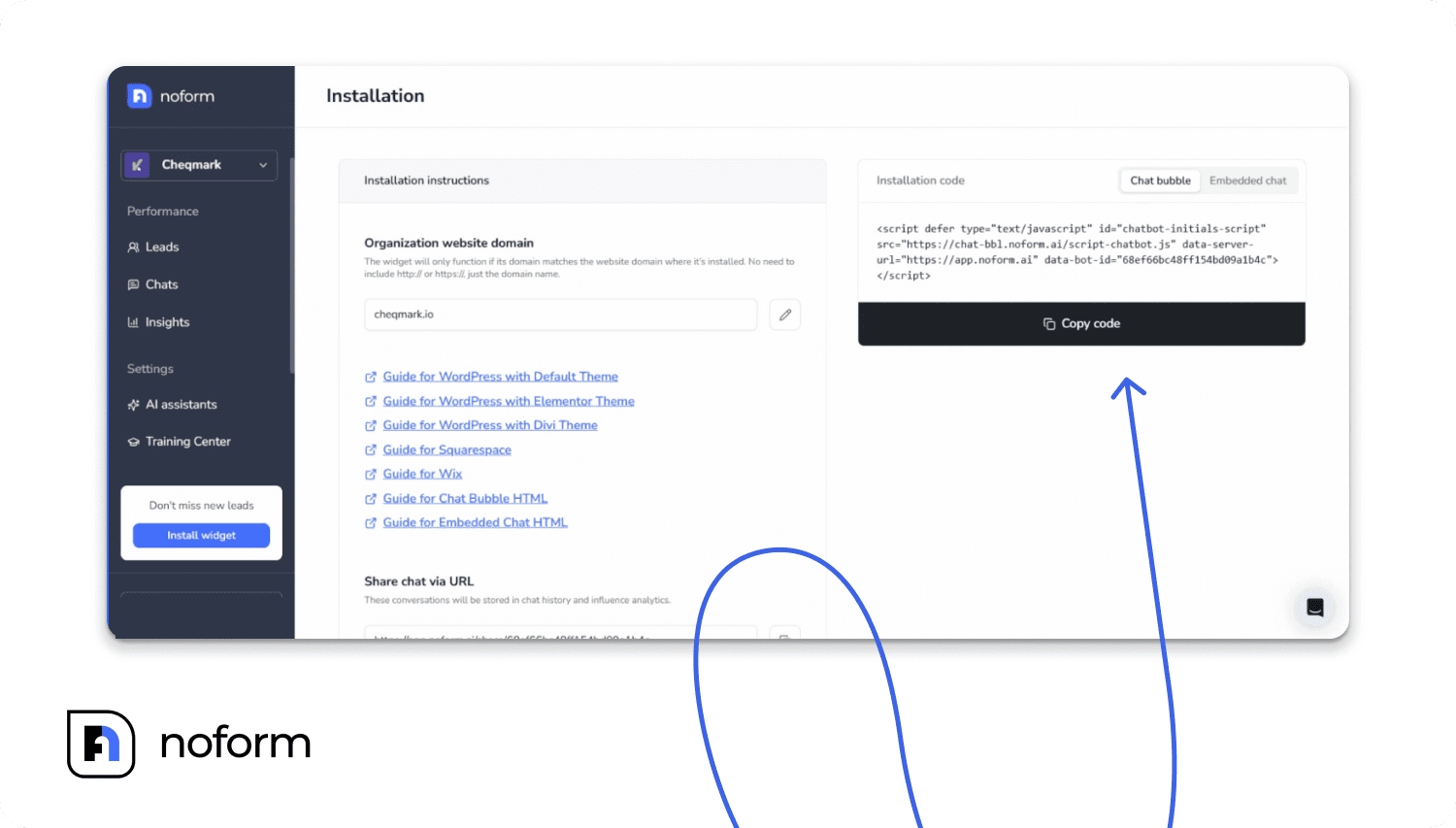 Copy Code to Install the Widget