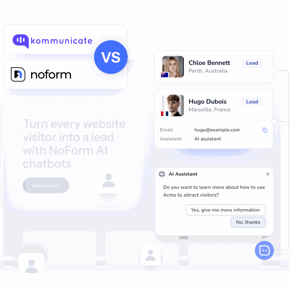 See how NoForm AI vs Kommunicate chatbot compares on lead capture, pricing & setup
