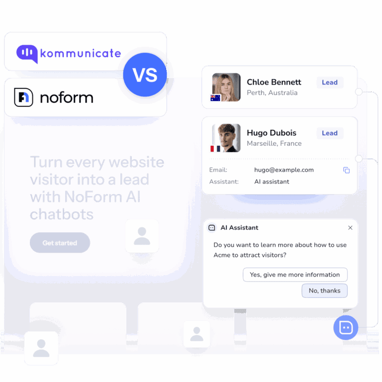 See how NoForm AI vs Kommunicate chatbot compares on lead capture, pricing & setup