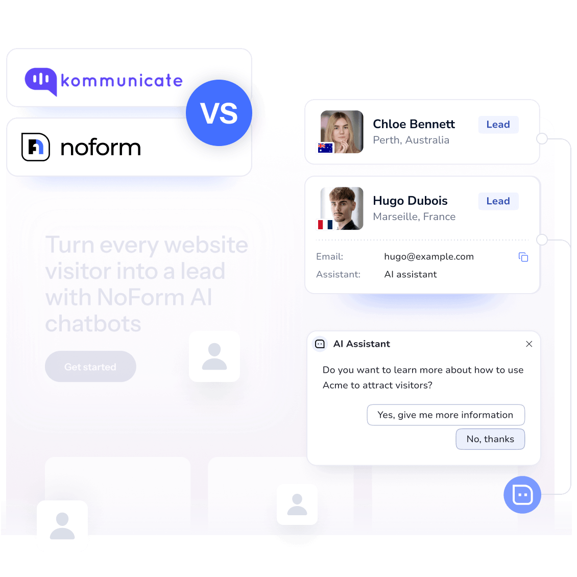 See how NoForm AI vs Kommunicate chatbot compares on lead capture, pricing & setup
