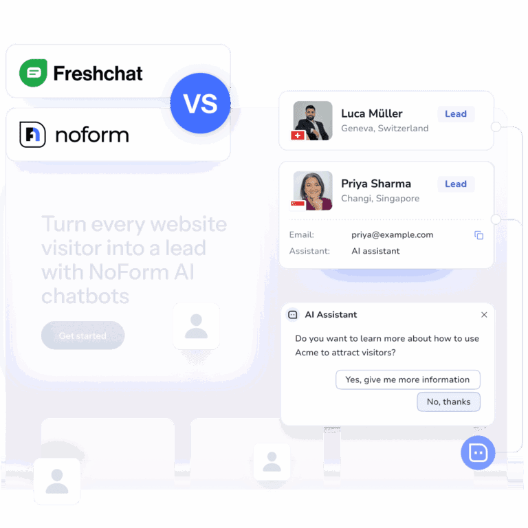 NoForm AI vs. Freshchat comparison, autonomous AI lead capture vs. agent-based live chat platform