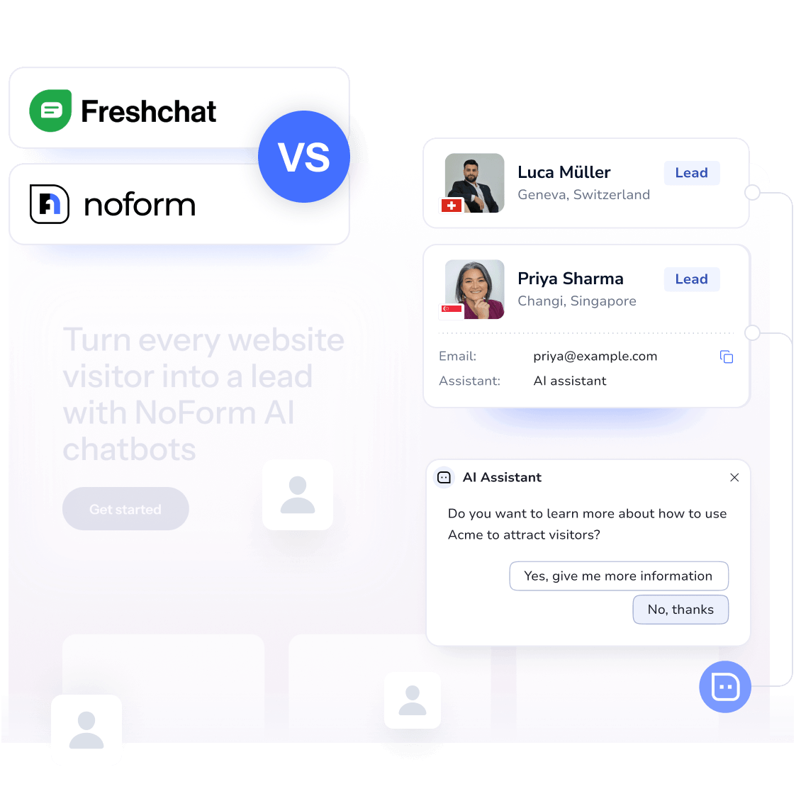 NoForm AI vs. Freshchat comparison, autonomous AI lead capture vs. agent-based live chat platform