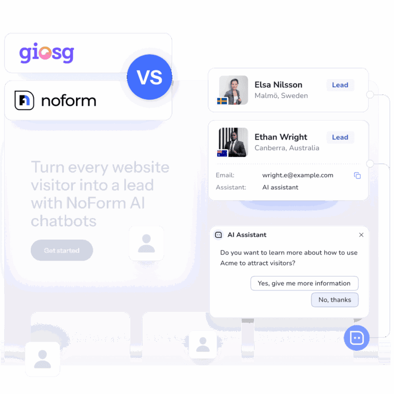 NoForm AI vs. Giosg comparison, autonomous AI lead capture vs. live chat platform