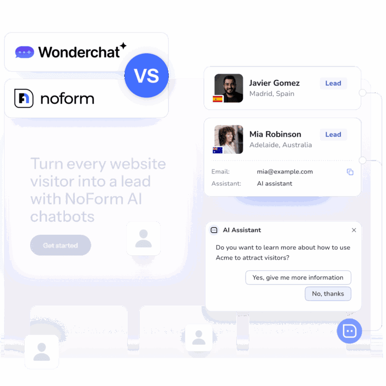 Compare Wonderchat vs NoForm AI. Need a Wonderchat chatbot alternative? Boost your website conversion rate with a proactive AI website chat and an automated lead qualification bot built for sales, not just support.