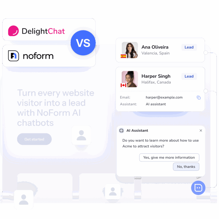 NoForm AI vs. DelightChat comparison, autonomous AI lead capture vs. omnichannel customer support inbox