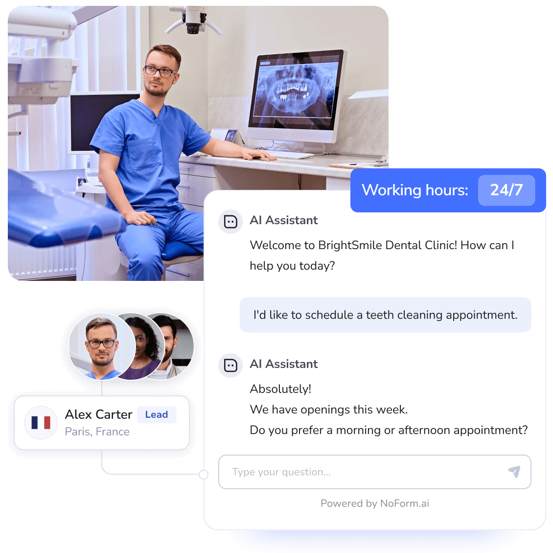Advanced AI chatbot receptionist automating patient communication for a dental office — leading AI solution for health business automation.