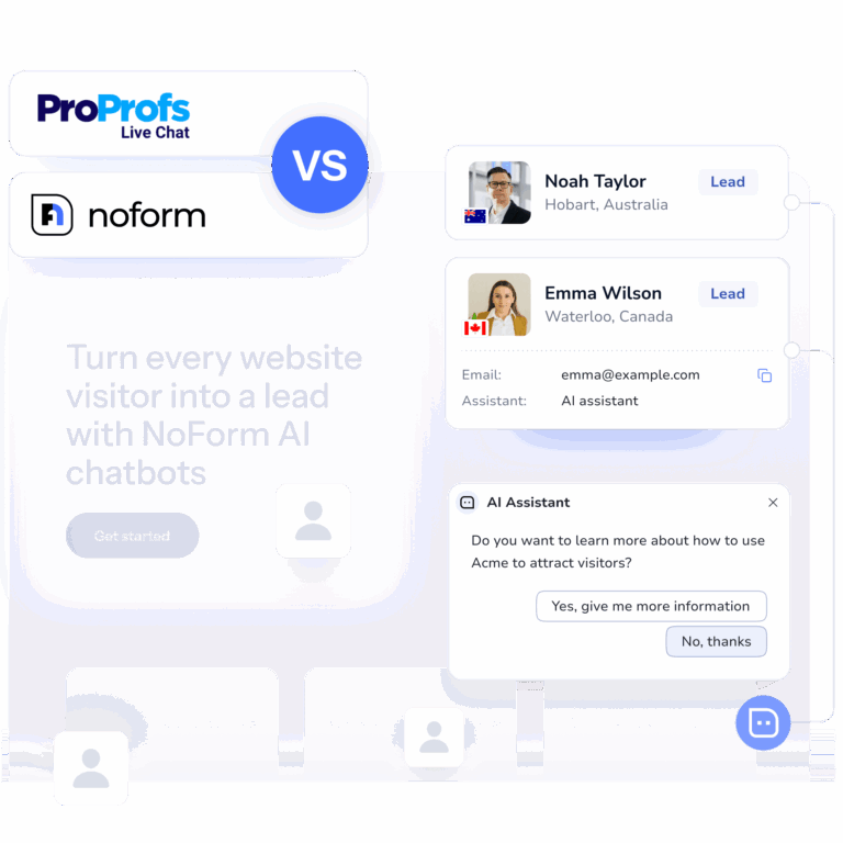 NoForm AI vs. ProProfs Chat comparison, autonomous AI lead capture vs. human-operated live chat platform